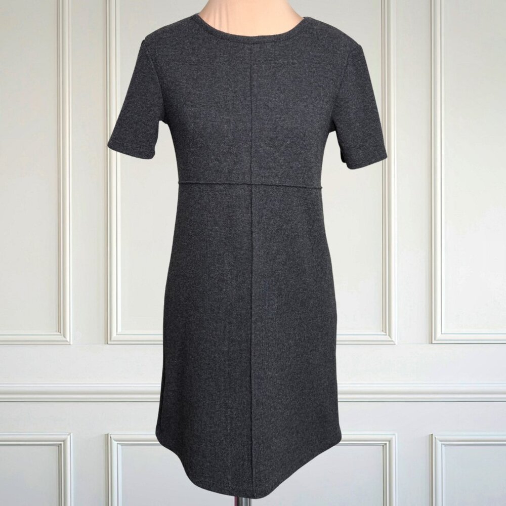 Zara Minimalist Charcoal Grey Short Sleeve Knit Sheath Dress Workwear Small - Picture 2 of 8